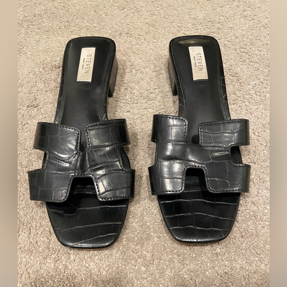 Steven Black Croc-Embossed Mules